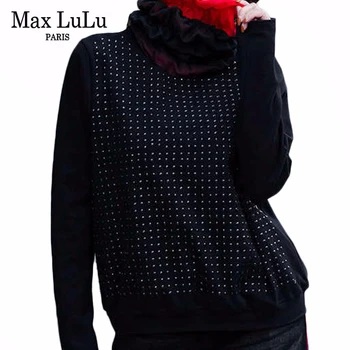 Max LuLu 2019 Korėjos Mados Ponios Golfo Viršūnes Moterų Punk Kniedės Long Sleeve T Marškinėliai Atsitiktinis Žiemos Laisvi Drabužiai Plius Dydis