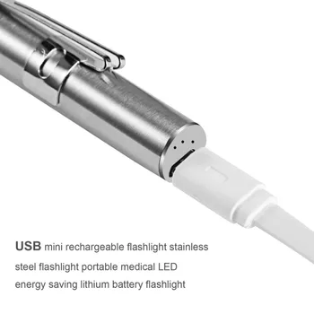Medicinos Patogus Nešiojamas Pen Šviesos USB Įkrovimo Mini Energijos taupymo Žibintuvėlis LED Žibintuvėlis su Nerūdijančio Plieno Apkaba