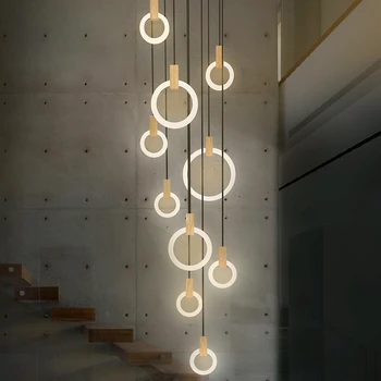 Mediniai LED šviestuvo šiuolaikinio gyvenimo kambario žiedas sukasi laiptinės ilgai liustra viešbučio fojė apšvietimas gali būti pritaikyti 90-260V