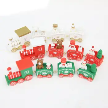 Medinių Bėgių Kelio Traukinio Žaislinės Transporto Priemonės 4 Mazgų Kalėdų Lokys Santa Traukinio Namų Puošybai Ornamentu Navidad Vaikams, Žaislai Naujųjų Metų Dovana