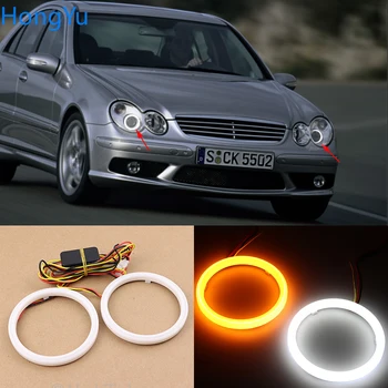 Medvilnės Zjeżdżalnia LED Balta Gintaro Angel Eye Halo Žiedai DRL posūkio signalo žibintas, skirtas Mercedes Benz CLK KLASĖ W209 CLK320 CLK500