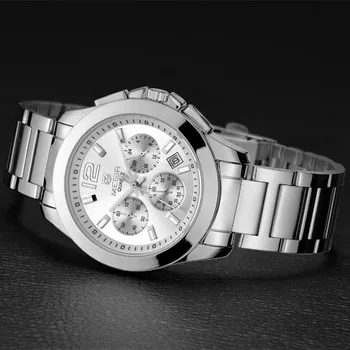 MEGIR Chronograph Moterų Watch Top Prabangos Prekės Data Laikrodžiai Plieno Dirželis Kvarcas Data Ponios Žiūrėti Meilužio Dovana Moters Laikrodis 5006