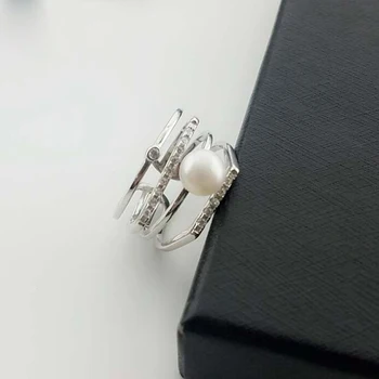 [MeiBaPJ]Nekilnojamojo Gryno Sidabro S925 Moterų Žiedas Elegantiška Prabanga Puikiai natūralių Gėlavandenių perlų žiedas moterims fine jewelry