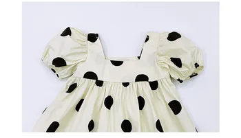 Mergaičių suknelė vasarai naujų Dot spausdinti suknelė vaikų Sluoksniuotos Rankovėmis medvilnės suknelė, vaikams, drabužiai 3-14Y WS1629