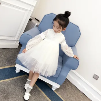 Mergina Suknelės ilgomis Rankovėmis Princesė 2020 M. Pavasarį, Vasarą Vaikai Nėrinių Saldus Pruple ir Balta Vaikų Suknelė