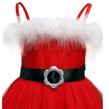 Merginos Raudonas Kalėdų Dress Kailio Apykakle Elegantiškas Šalis Kamuolys Suknelė Žiemos Kalėdos Festivalio Vakaro Suknelės Naujųjų Metų Princesė Kostiumai