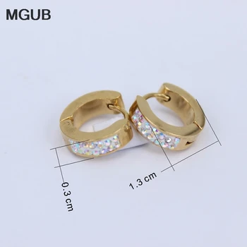 MGUB didmeninė 12 porų/rinkiniai Nerūdijančio plieno bižuterijos kristalų Hoopas auskarai moterų modelių, aukso spalvos auskarai LH547