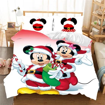 Mickey Minnie Kalėdų Santa Claus Patalynės Komplektas Antklode Padengti Vaikų Lova Set Queen (King Size Dovana Šalikas Patalynės Komplektai