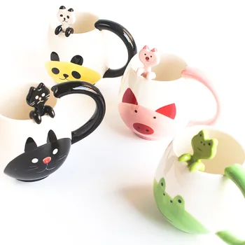 Mielas Gyvūnų Arbatos Puodeliai, Keramikos Puodelius Ir Puodeliai Kavos Virtuvės Puodelis Animaciją Kačių Kiaulių Lokys Varlė Panda Drinkware Naujas Atvykimas