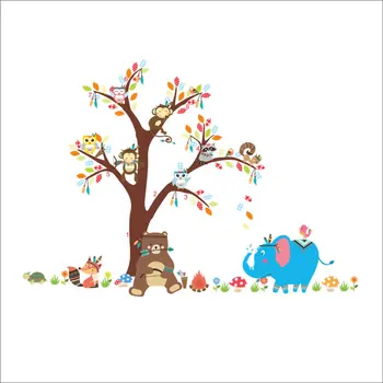 Mielas Gyvūnų, Kurių Didelis Medis Sienų Lipdukai Vaikų Darželis, Vaikų Kambarys Namų Puošybai Dramblys, Beždžionė Animacinių Filmų Freskos Meninis Sienų Lipdukas