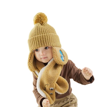 Mielas Kūdikio Vilnonių Skrybėlę Nustatyti, vientisos Spalvos Megzta kepurė su Ausų Bžūp Vilnos Kamuolys Gyvūnų Trumpas Vilnos Šalikas Žiemai