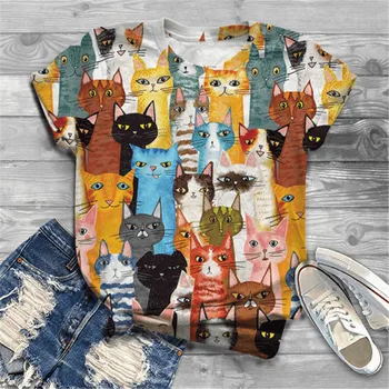 Mielas Lovely Cat Y2k Grafinis T Marškinėliai Moterims Vasaros Trumpomis Rankovėmis Harajuku Tees Viršuje Ponios Gyvūnų Tshirts Alternatyvių Drabužių 2021