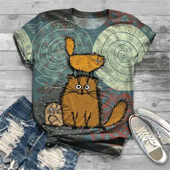 Mielas Lovely Cat Y2k Grafinis T Marškinėliai Moterims Vasaros Trumpomis Rankovėmis Harajuku Tees Viršuje Ponios Gyvūnų Tshirts Alternatyvių Drabužių 2021