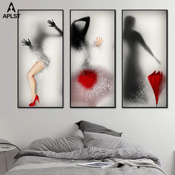 Miglotas Nuogų Moterų Nuotraukas & Plakatai Sexy Nude Girls Kojos Skėtis Pertraukos Stiklo Drobės Tapybos Sienos Nuotrauka už Kambarį Vonios kambarys