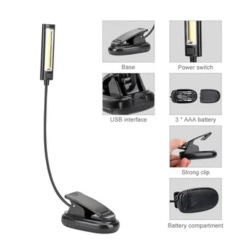 Mini COB LED Klipą Reguliuojamas Knygos Skaitymo Šviesos Lempos Super Ryškus Kindle Touch USB lentelė LED Stalas Šviesos Lempos