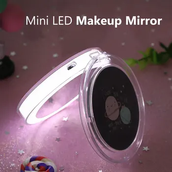 Mini LED Makiažo Veidrodis Su Šviesos Kišenėje Veidrodis Tuštybės Veidrodis, Sulankstomas USB Įkrovimo Vertus Makiažas Nešiojamų Veidrodis Makiažo Priemonė