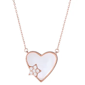 Minimalistinio 925 Sterlingas Sidabro Širdies Pakabukas Karoliai Moterų Natūralus Baltas Apvalkalas Karoliai Moteris Crystal Star Fine Jewelry