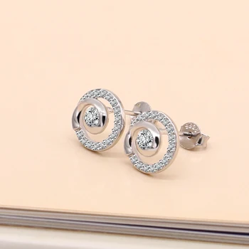 Minimalistinio moterų originalus 925 sterlingas sidabro auskarai AAAAA kubinis cirkonis apvalus auskarai 