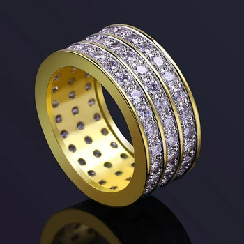 MISSFOX Hip-Hop 3 Eilėmis Mikro Nutiesti CZ Diamond Prabangos Prekės Mens Žiedai Mados 18K Aukso Skanėstas Žiedas Nemokamas Pristatymas Bulgarija Žiedas