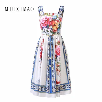 MIUXIMAO 2021 m. Vasaros Suknelė Naujausias Mielas Spageti Dirželis Spalvinga Vaza Spausdinti Elegantiškas Kelio Ilgio Suknelė Moterims Vestidos