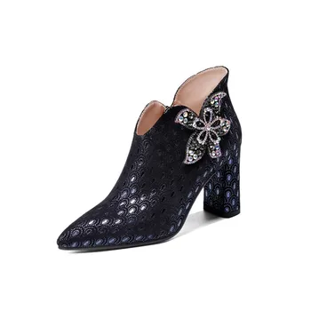 MLJUESE 2020 moterų batai, avikailio kristalų spalva juoda pažymėjo tne žiemos trumpas pliušinis aukštakulniai batai moterims, batai dydis 43