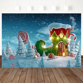 Mocsick Žiemos Sniego Backdrops Fotografijos Santa Claus Batai Candy House Nuotraukų Fone Kalėdų Dekoro Snaigių Fone