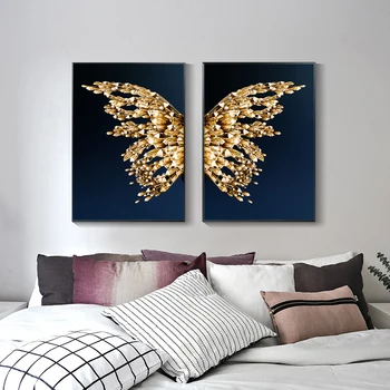 Modernios Sienos Menas Drobė Nuotraukas Dažymo Apdailos Golden Butterfly Spaudinių Plakatas Kambarį Šiaurės Miegamasis Namų Dekoro