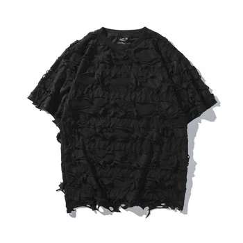 Moomphya 2020 Vyrai Trumpas Rankovės Marškinėliai Nelaimę Kankina Skylių T-shirt Hip-Hop ' Negabaritinių Marškinėlius Vyrų Streetwear Summer Tee Marškinėliai