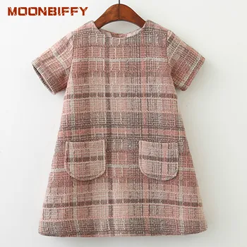 Moonbiffy Mergaitės 2020 Prekės Rudenį Mergaičių Drabužius, O-kaklo Pledas Kišenėje Dizainas Vaikams Drabužių 3-7Y Princesė Suknelės