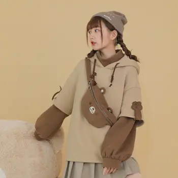 Mori mergina Japonijos gentis netikrą dviejų dalių prarasti susiuvimo viršų mielas lokys su maišeliu studentų striukė