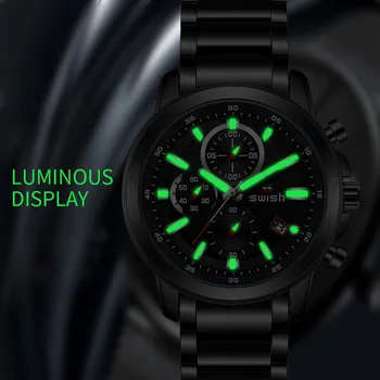 MOSIKAVIMAS Prabangos Prekės Vyrų Laikrodis Juodos Verslo Chronograph 2020 m. Visi Nerūdijančio Plieno Sporto Kvarciniai Laikrodžiai Vandeniui Relojes