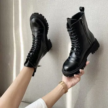 Moteriški laisvalaikio motociklo batai, natūralios odos platformos batai šalies pokylių suknelės ponios kulkšnies zapatos botas de mujer botines