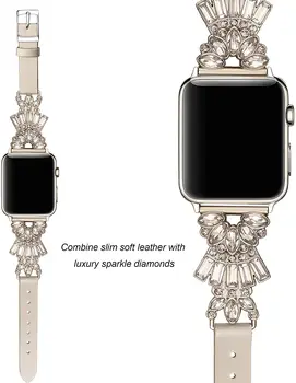 Moterų Diamond Diržu, Apple Watch Band 4 5 44mm 40mm Prabanga Bling Pakeitimo Apyrankė iWatch Juosta 38mm 42mm Serijos 3 2 1