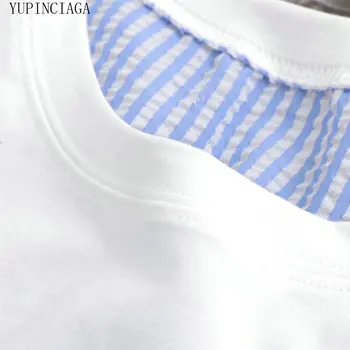 Moterų dryžuotas Kratinys T Shirts Harajuku Stiliaus trumpomis Rankovėmis, kaklaraištis, rišti O-Kaklo Medvilnės Marškinėliai 2020 Metų Vasaros Prarasti saldus Viršūnių Tee
