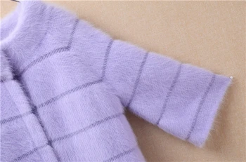 Moterų elegantiškas žiemos mados prarasti tvirtą pliušinis mink kašmyro megztinis ilgas rankovėmis varpo angoros triušio kailio megzti megztinis kailis