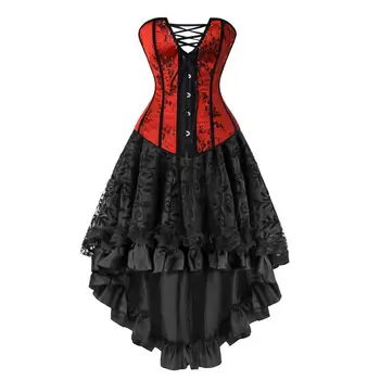 Moterų Gotikos Steampunk Korsetas Suknelė, Kostiumas Goth Parodijos Overbust Bustier Viršų Su Sijonu Apranga
