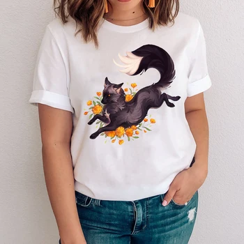 Moterų Grafinis Mujer Camisetas Drabužiai, Spausdinimo Fox Animacinių Filmų Gyvūnų Drabužius Lady Viršūnes Drabužių Tees Spausdinti Moterų Marškinėlius (T-Shirt
