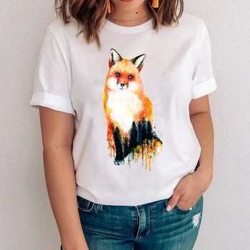 Moterų Grafinis Mujer Camisetas Drabužiai, Spausdinimo Fox Animacinių Filmų Gyvūnų Drabužius Lady Viršūnes Drabužių Tees Spausdinti Moterų Marškinėlius (T-Shirt