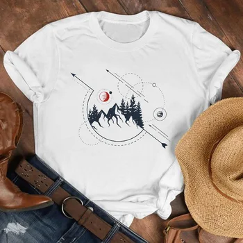 Moterų Lady Kalnų Žygiai Kemperis Geometrinis 90-ųjų Mados Marškinėliai Moteriški Drabužiai Viršų Moteriška Print T Marškinėlius Tee Grafinis T-shirt
