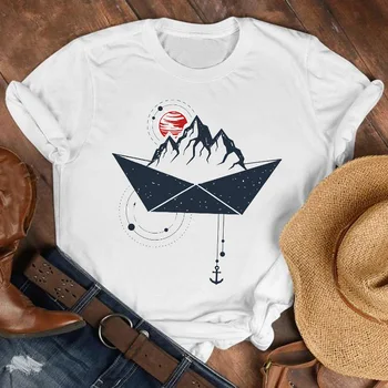 Moterų Lady Kalnų Žygiai Kemperis Geometrinis 90-ųjų Mados Marškinėliai Moteriški Drabužiai Viršų Moteriška Print T Marškinėlius Tee Grafinis T-shirt