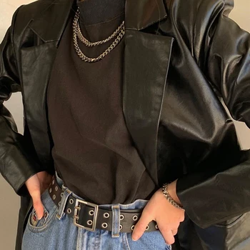 Moterų Odinė Striukė Rudens Žiemos Streetwear Gotikos Vintage Stiliaus Mados Kailis 90-ųjų Moterų Komplektus Šalies Klubas Viršūnės