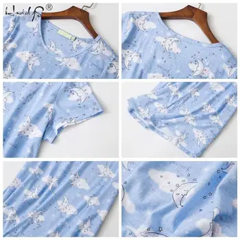 Moterų Plius Dydis-Trumpomis Rankovėmis Medvilnės Pižamą Sleepwear Miego Marškinėliai Atsitiktinis Ladie Nightgowns Sleepshirts Loungewear Namų Drabužių