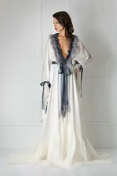 Moterų Sleepwear Chalatas Ilgas Šilko Kimono Padažu Nėrinių Suknelė Moteriškas Apatinis Trikotažas, Vonia, Chalatas, Vestuvių Nuotaka Bridesmaid, Chalatai Chalatai