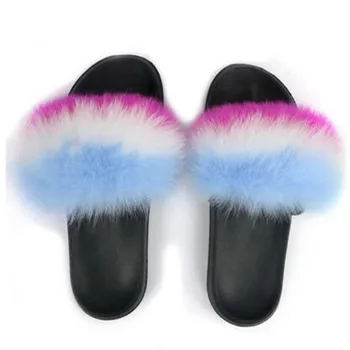 Moterų Žiemos Fox Fur Šlepetės moteriški Kailiniai Slysta Moterų Kailio Flip-flop Namų Pūkuotas Kailio Sandalai neslidus Pūkuotas Pliušinis Batai