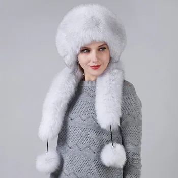 Moterų Žiemos Skrybėlę Su realiais Natūralaus Lapės Kailio Surround Papildomos Ilgis Gali Būti Naudojamas Kaip Šalikas Ir Kabo Grandinė Triušio Kailiniai