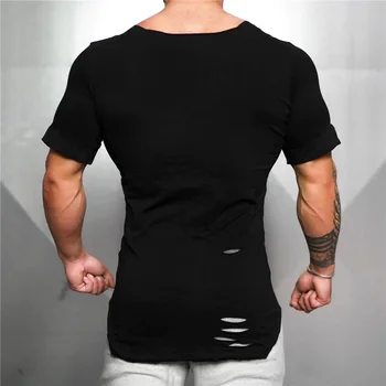 Muscleguys Prekės 2019 Naujas Mados Kietas Kankina T Shirt Mens Hip-Hop Pratęsti Marškinėliai Vyrams Sunaikinti Skylę Medvilnės Fitneso marškinėliai Homme