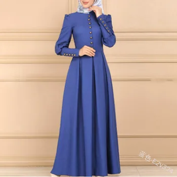Musulmonų Mados Suknelės Chalatai Moterims, Visas Rankovės Slim Maxi Suknelė Su Mygtukais 2021 Naujas Vientisos Spalvos Elegantiškas Islamo Drabužių Chalatai