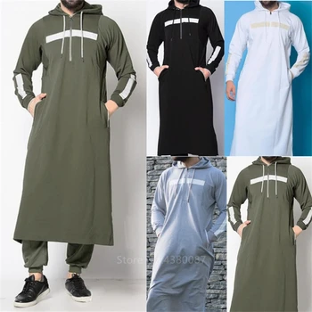 Musulmonų Vyrų Jubba Thobe arabų Islamo Drabužių ilga Suknelė Saudo Arabija Skraiste Abaja Dubajus Prarasti Palaidinė Kaftan Megztinis Hoodies Viršūnės