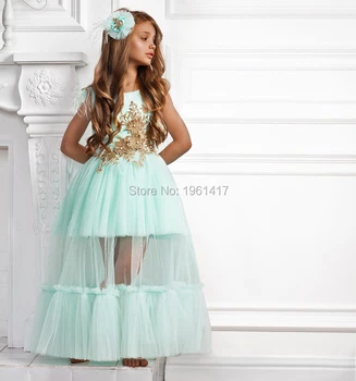 Mėlyna Gėlių Mergaičių Suknelės, Vestuvių Tiulio Nėrinių Ilgai Girl Dress Šalies Kalėdų Dress Vaikai Princesė Kostiumas Vaikams 12T