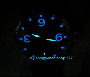 Mėlynos šviesos Kairėje Stiliaus 47mm Black dial Azijos 6498 Mechaninė Vertus Vėjo judėjimo vyriški laikrodžiai, Mechaniniai laikrodžiai PA54-8